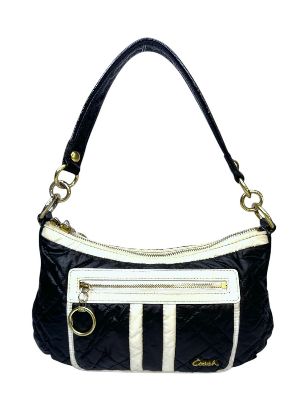 Vintage Y2K Coach Poppy Ski Bunny Quilted Nylon Shoulder Bag Black White